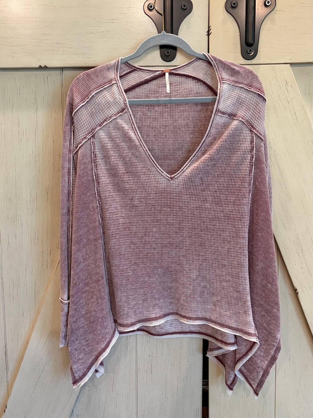 Free People Washed Mauve V-Neck Waffle-Knit Pullover Size XS